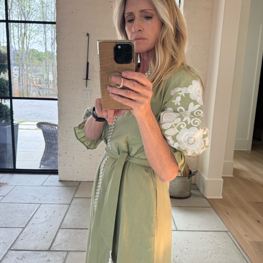 Julia Amory with Arron Green Embroidered Puff Sleeve Midi Dress - Picture 3 of 6